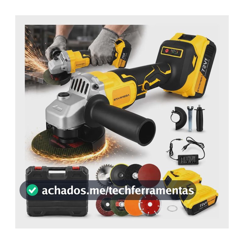 Esmerilhadeira Angular Profissional 18000 Rpm Com 2 Baterias Amarelo 127/220v