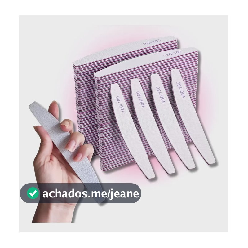 Kit 20 Lixas Bumerangue Lavável Dupla Face 100/180 Unha Gel 20 Unidades Bumerangue