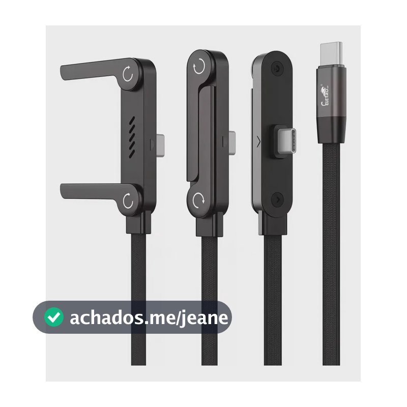 Cabo Carregador Invisível 2 Em 1 Type-c 240w Super Rápido De Dados Jogos Cotovelo De 1M De Telefone Dobrável De Carregamento Rápido Preto