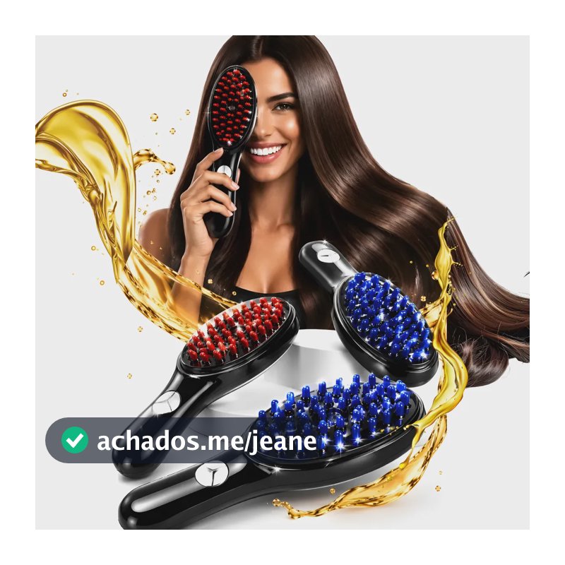 Escova Massageadora Terapêutica Capilar 4 Em 1 Led Cabelo Preto