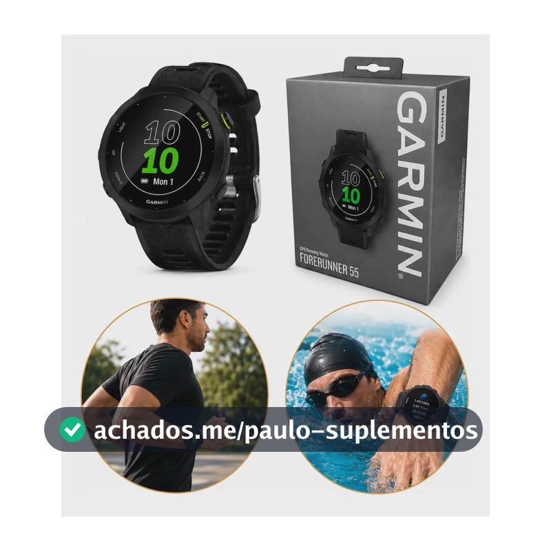 Relógio Garmin Forerunner 55 Monitor Cardíaco Gps 42mm Preto Preto
