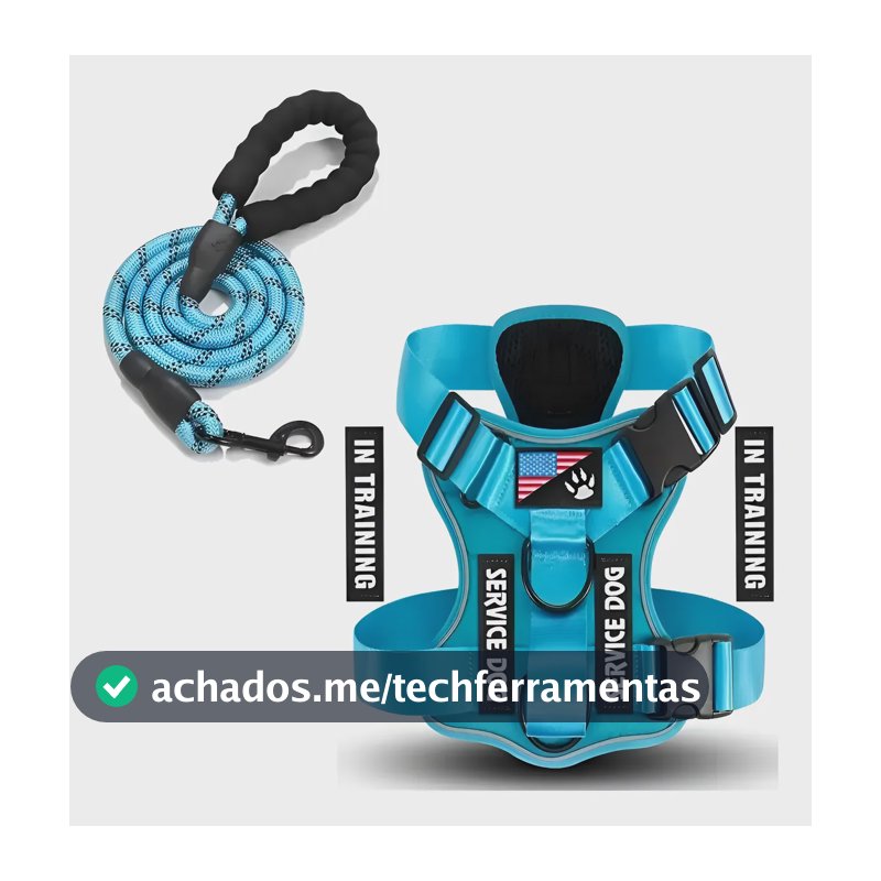 Coleira Peitoral Premium + Guia Reforçada Cão Médio Grande