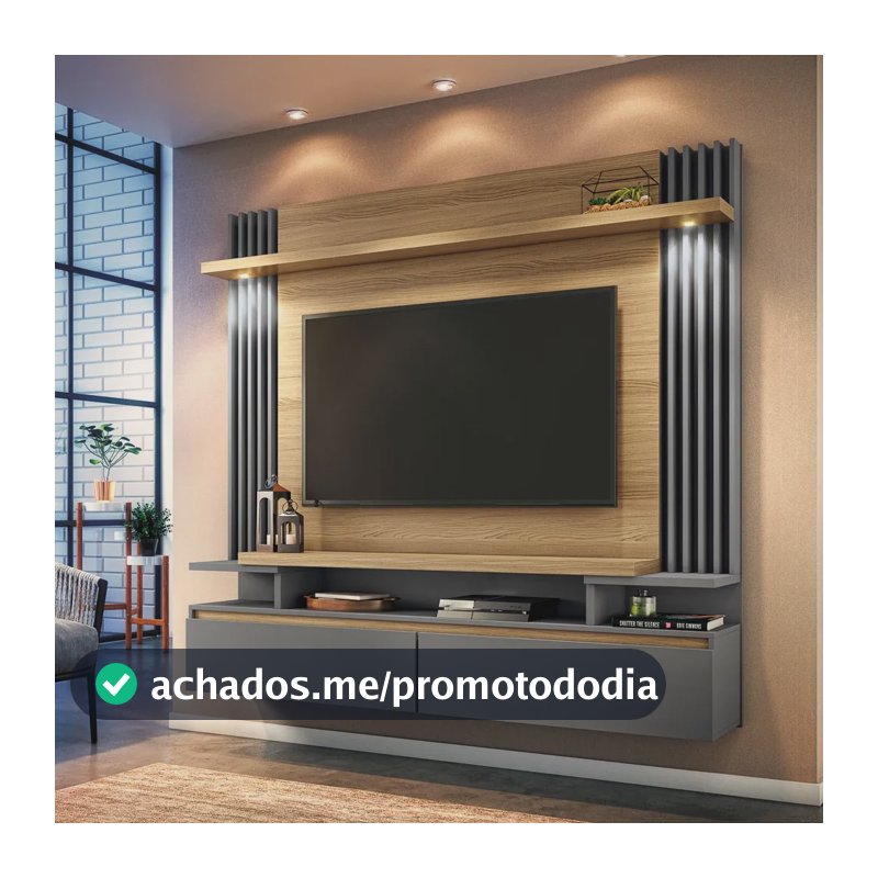 Rack Com Painel Para Tv Até 60 Polegadas Manu 1,80m Cinza
