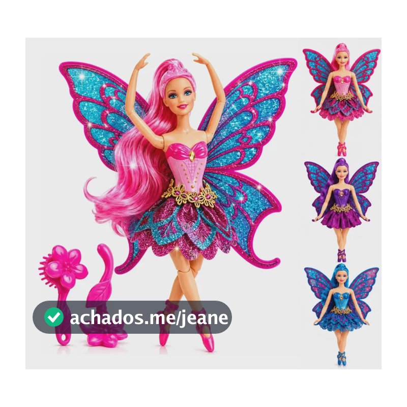 Boneca Bailarina Fada Princesa Articulada Ballet Com Asas Brilhantes Grande 30cm Colorida com Acessorios - Petite Flô