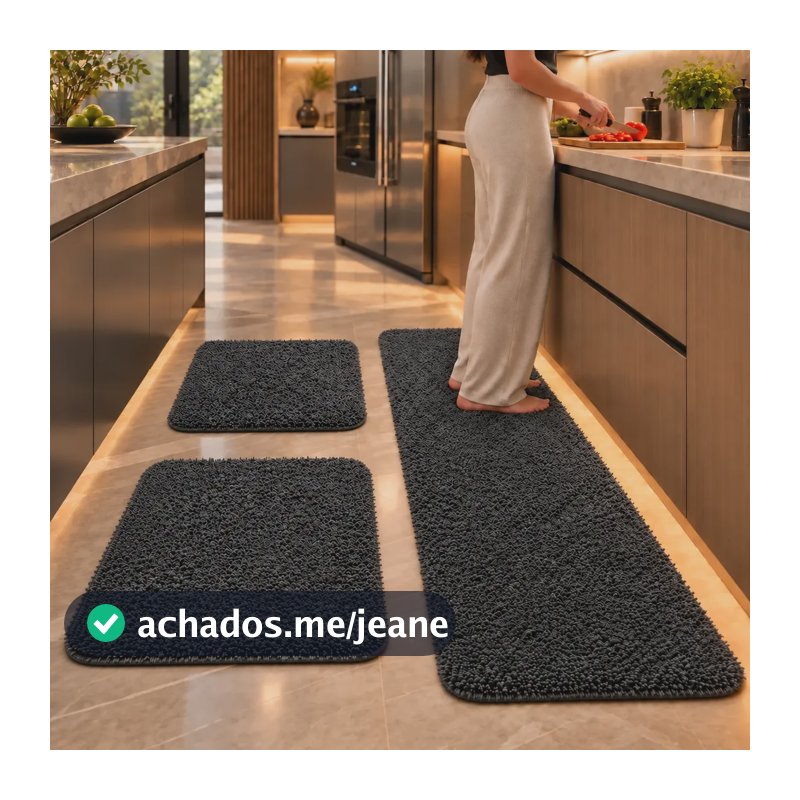 Tapete Cozinha Quarto Soft Jogo 3 Peças Antiderrapante Macio 1.2 M 40 Cm Cinza
