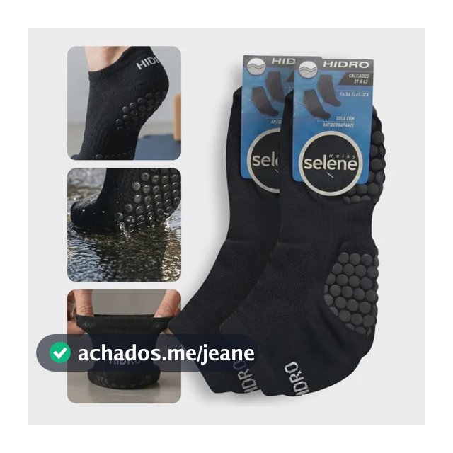 Meia Pilates Hidroginástica Yoga Antiderrapante Selene Kit 2 Preto Lisa 39-43