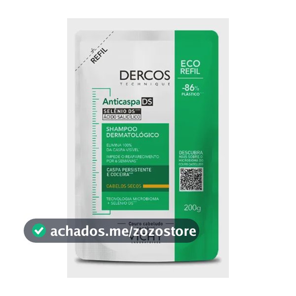 Shampoo Anticaspa Cabelos Secos com Selênio DS, Dercos DS Vichy, Refil 200g