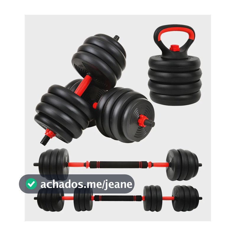 Kit 6 em 1 Halteres e Anilhas Ajustáveis Kettlebell Fit Cor Preto 15kg