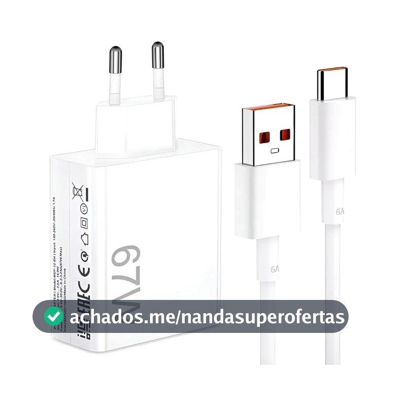 Carregador Turbo Usb C 67w (fonte + Cabo) Branco