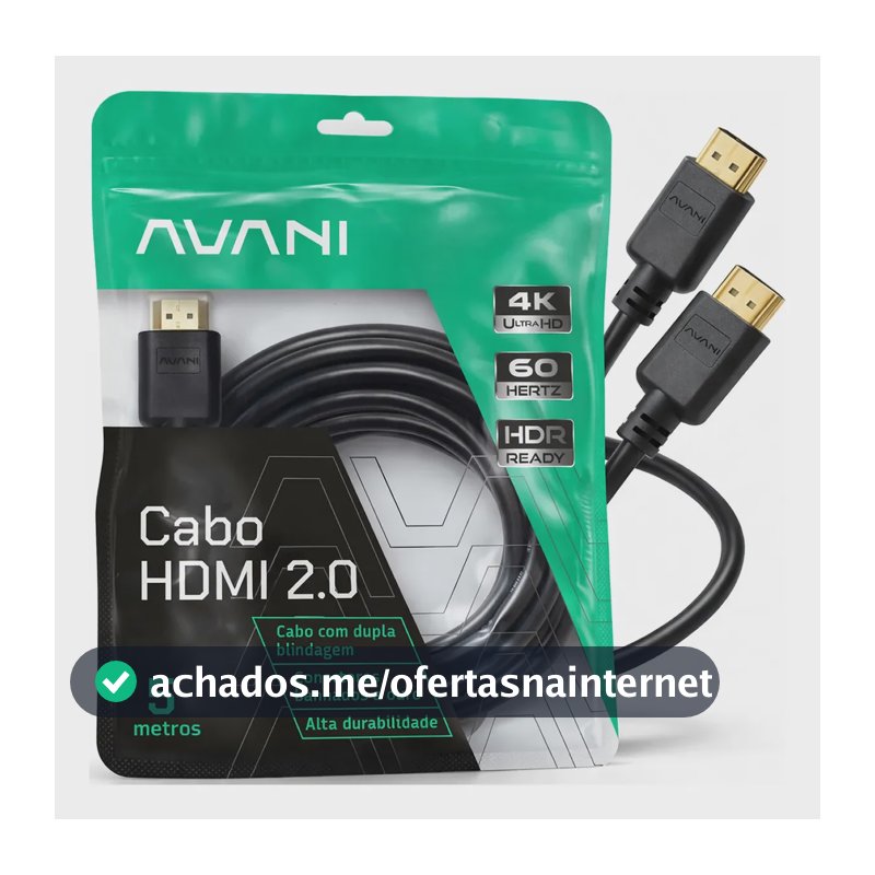 Cabo HDMI 5m Reforçado Dupla Blindagem Alta Durabilidade Versão 2.0 4K Ultra HD HDR ARC CEC Ethernet Conector Banhado a Ouro 5 metros