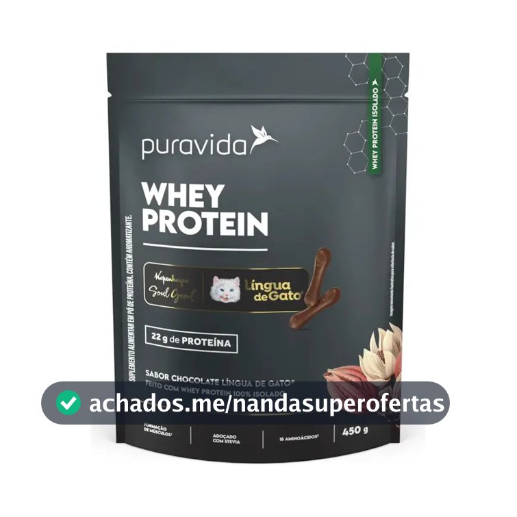 Proteína Isolada Do Soro De Leite Puravida Whey Isolado Em Pó Sabor Chocolate Língua De Gato 450g