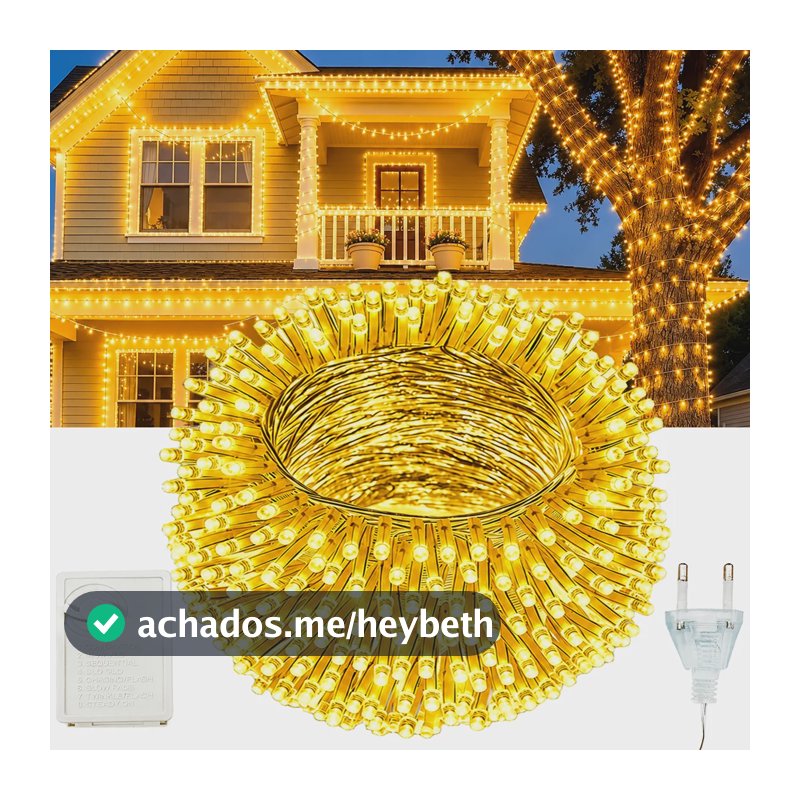 Cordão De Luz Natal Fio Fada Led 30m 8 Modos Decoração Novo Branco Quente 127v