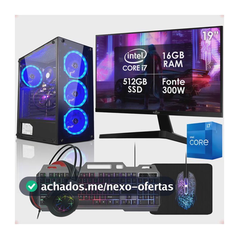 Computador Gamer Intel Core i7 16GB SSD 512GB Monitor 19" Kit Strong Tech