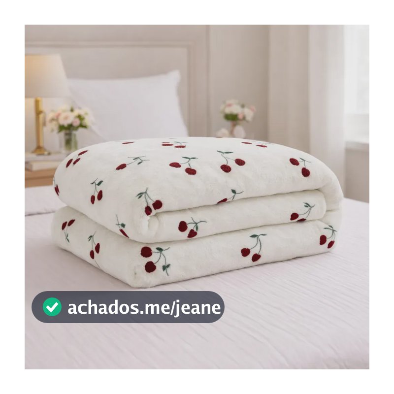 Cobertor Casal Veludo Manta Cerejas Microfibra Toque Macio Cerejas