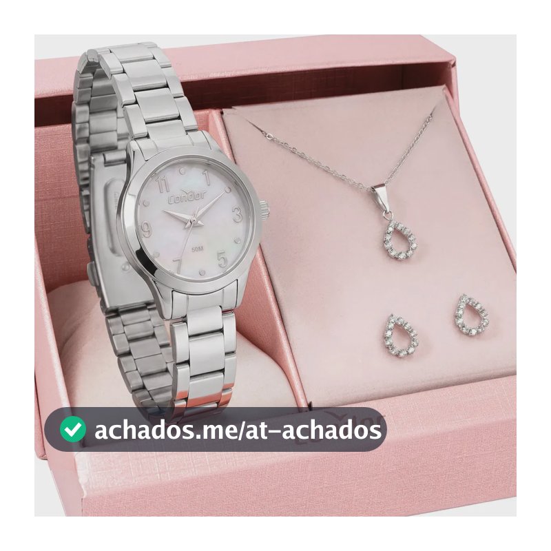 Kit Relógio Condor Feminino Com Colar E Brincos Co2036mxg/k4b Prateado