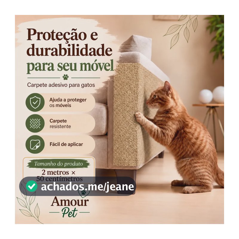 Arranhador E Protetor De Sofá Carpete Adesivo Gatos 200x50cm Cor Bege