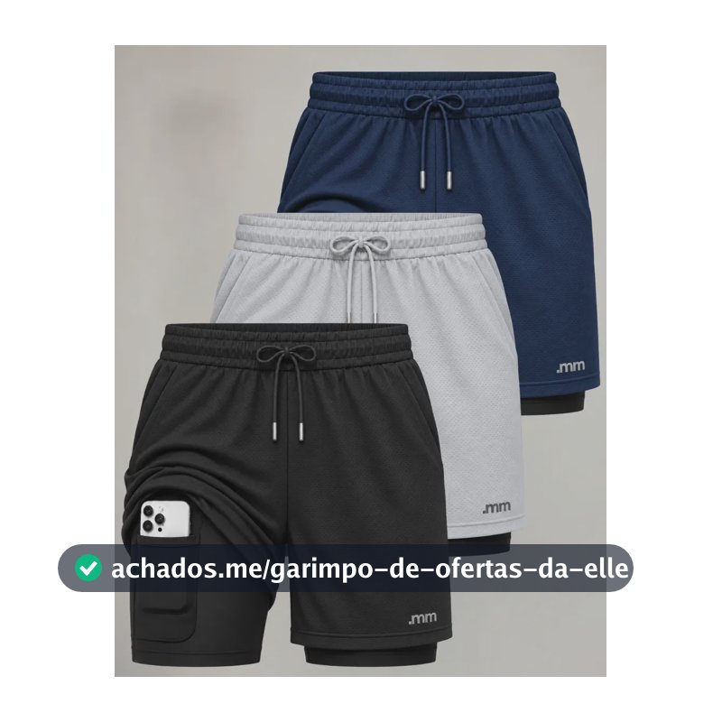 Kit 3 Bermudas 2 Em 1 Short Duplo Masculino Academia Treino Preto-cinza-marinho Liso G