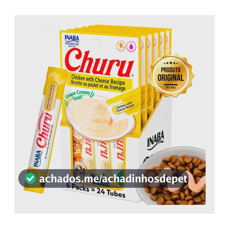 Kit 6 Unids Churu Gatos Frango Com Queijo 14g X4 - 24 Sachês
