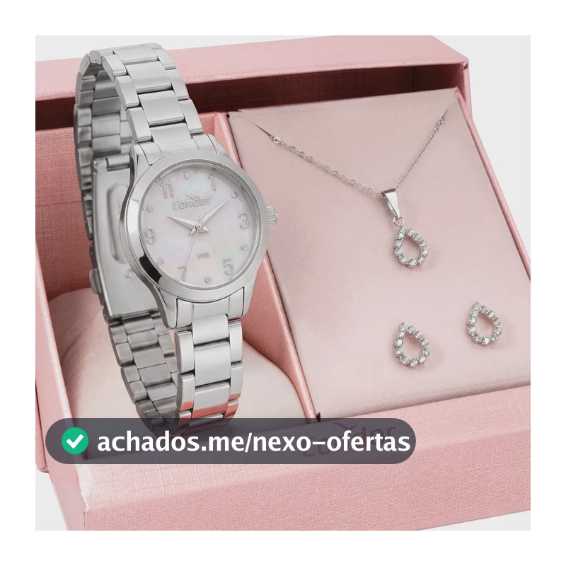 Kit Relógio Condor Feminino Com Colar E Brincos Co2036mxg/k4b