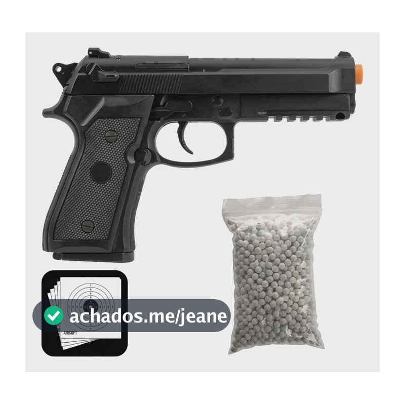 Pistola Airsoft 6mm Pt92 V21 Spring Mola Rossi Preto 6 Mm