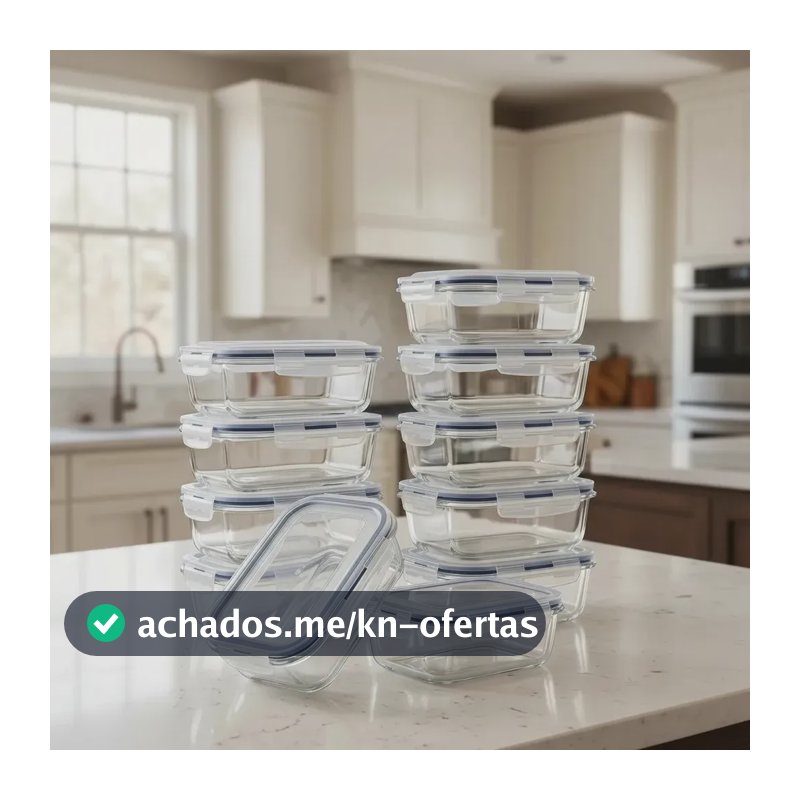 Kit 10 Potes Vidro Borossilicato Hermético Freezer E Forno