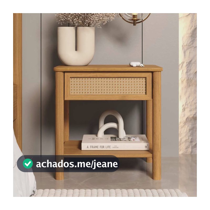 Mesa De Cabeceira Rattan 1 Gaveta Madeira Freijó Cefira Fosco Freijó