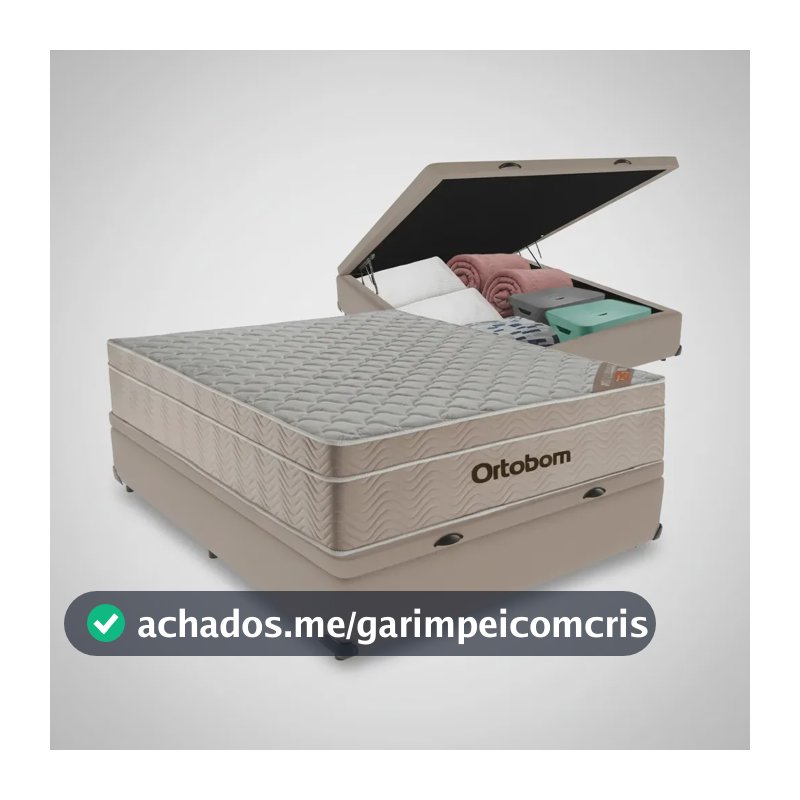 Cama box baú Ortobom Airtech Springpocket casal colchão bege