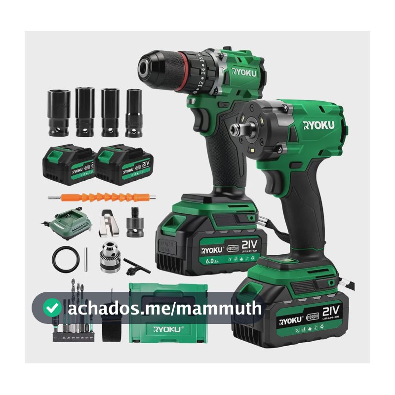 Parafusadeira Furadeira+chave De Impacto Kit Brushless Ryoku Verde 127/220v
