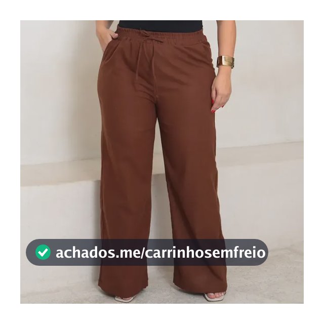 Calça Feminina Plus Size Pantalona Wide Leg De Linho