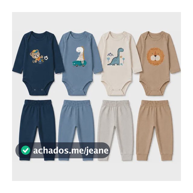 Kit 8 Peças Menino Body Manga Longa + Calça Algodao Sortido