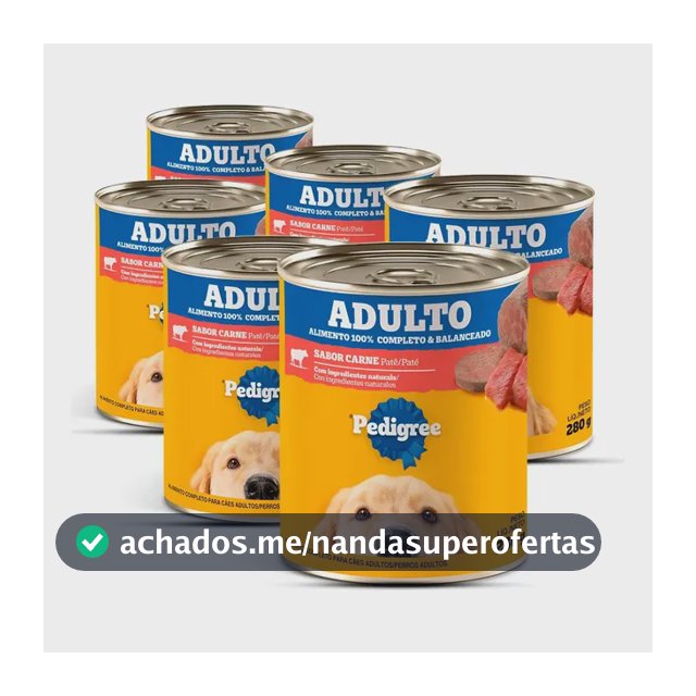 Pedigree Ração Sache Combo 6 Latas Sabor Pate De Carne 290g