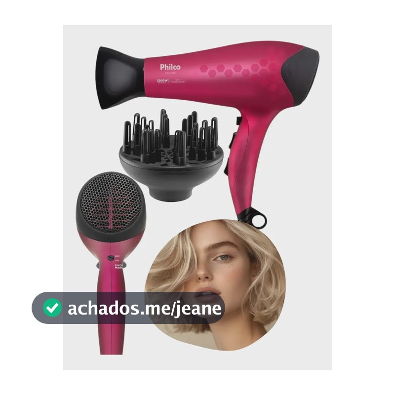 Secador De Cabelo Philco Bivolt Ions Turmaline Mais Brilho Rosa 127/220v