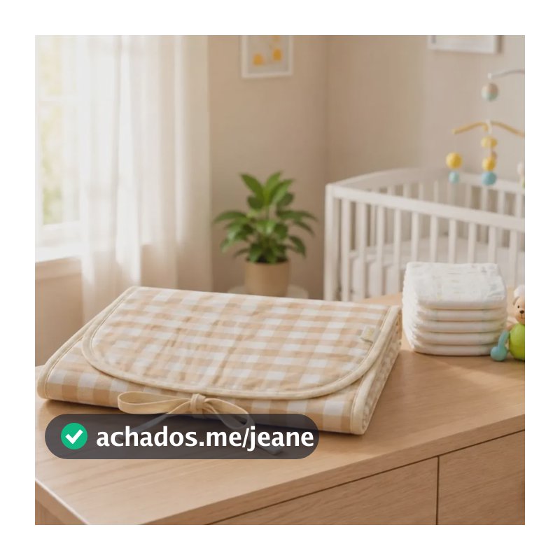 Trocador Fraldas Portátil Bebê Impermeável Dobrável Xadrez Bege Xadrez Vichy Palha