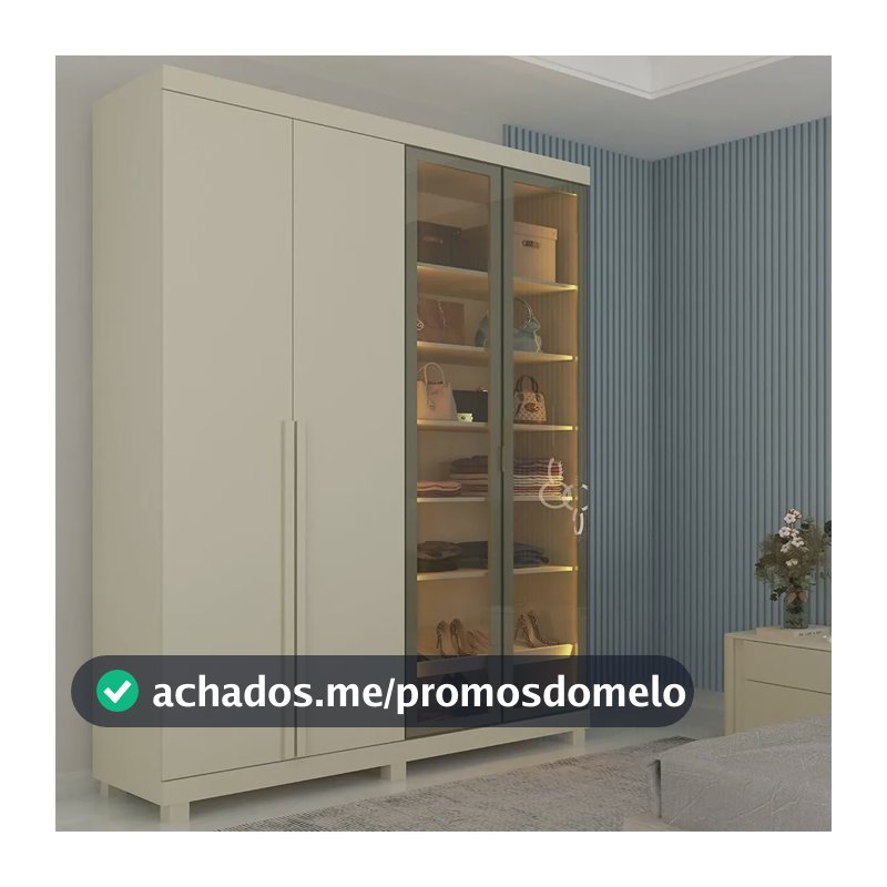 Guarda-roupa Solteiro 4 Portas Com 2 Portas Reflecta Off White