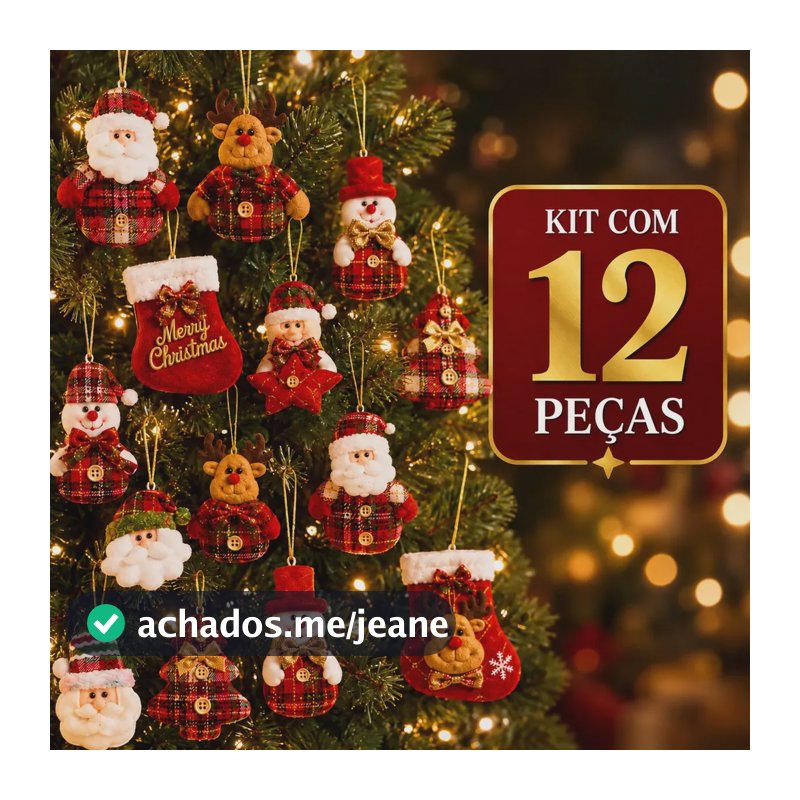 Kit 12 Bonecos Natalinos Enfeites Pendentes Papai Noel Urso Meia Decoração Árvore De Natal Penduravel Natalina Qualidade