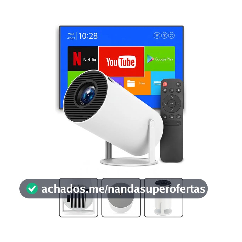 Mini Projetor Davely HY300 4K Android com Wi-Fi e Bluetooth Portátil Cinema Em Casa Imagem Nítida Controle Remoto Tela Grande Para Filmes Jogos Aulas Apresentações Alto Falante