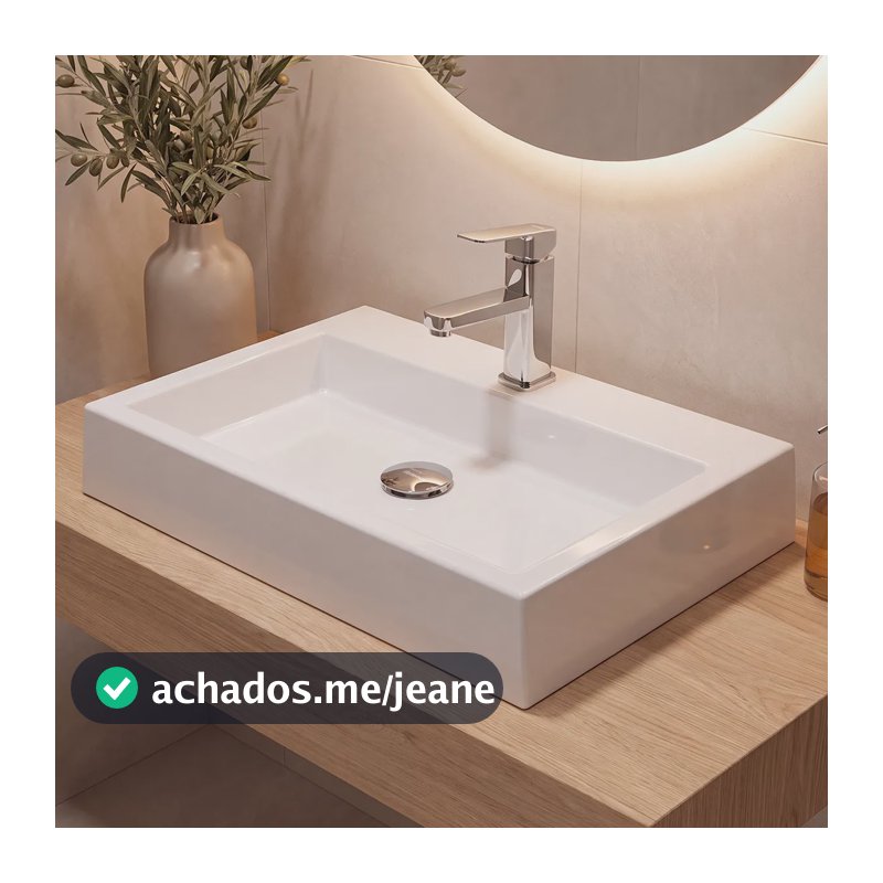 Cuba De Apoio Sobrepor Banheiro Pia Lavabo Grande 56x38cm Branco Brilhante