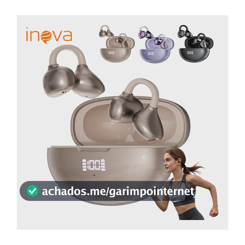 Fone de Ouvido Inova Clip-ear TWS Bluetooth 6.1 com ANC para Esporte Rosa