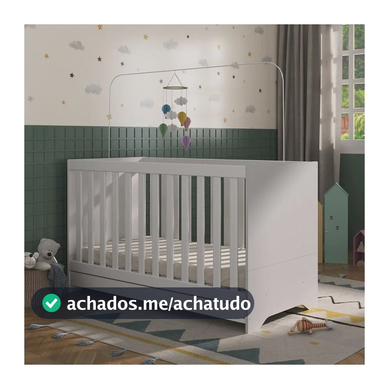 Berço 3 em 1 Vira Cama com Colchão Incluso Elza Multimóveis Branco