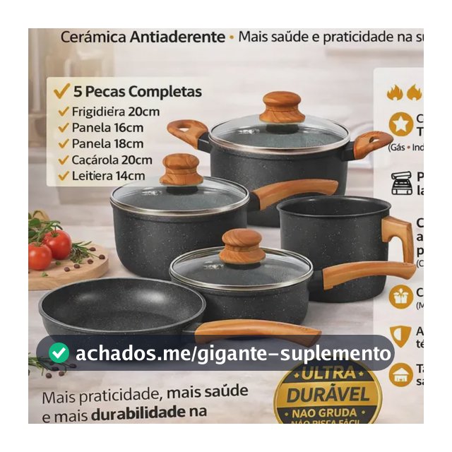 Jogo De Panelas Cerâmico Triplo Indução Vitrex Ecoglid 5 Peças Cor Preto Granito