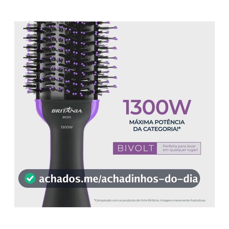 Escova Secadora Britânia BES35 Nanocerâmica 1300W Bivolt Alisadora Modeladora Secador 4 em 1 Alta Potência
