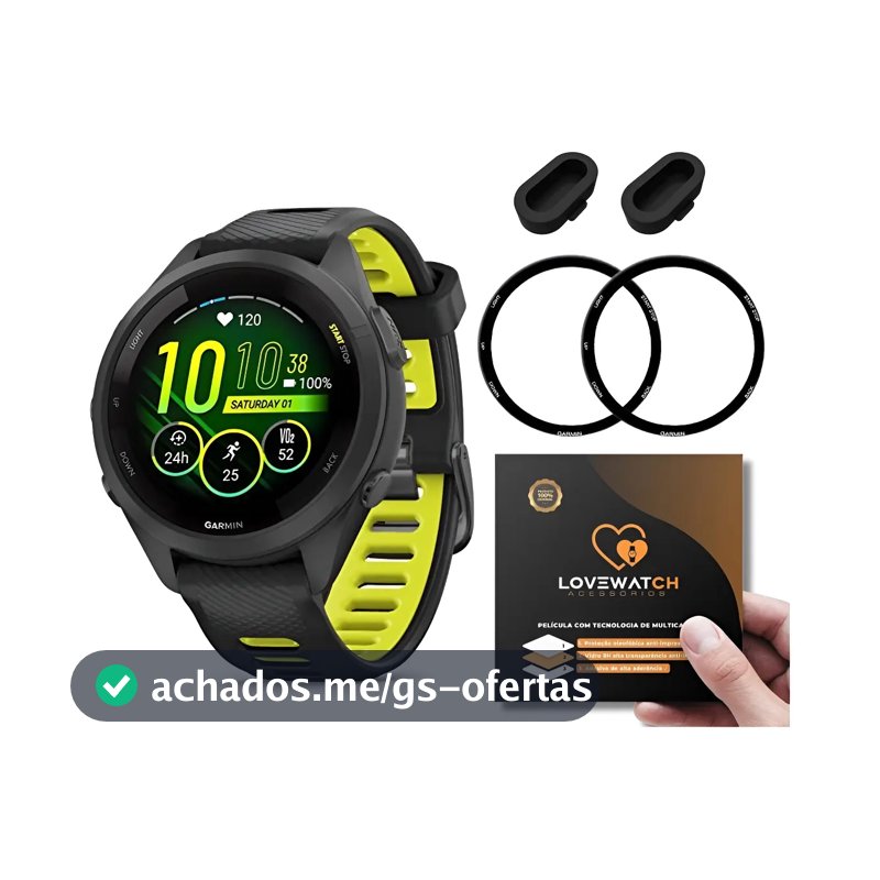 Kit 2 Películas Para Garmin 265s 42mm E 2 Plugs Proteção Garmin 265s