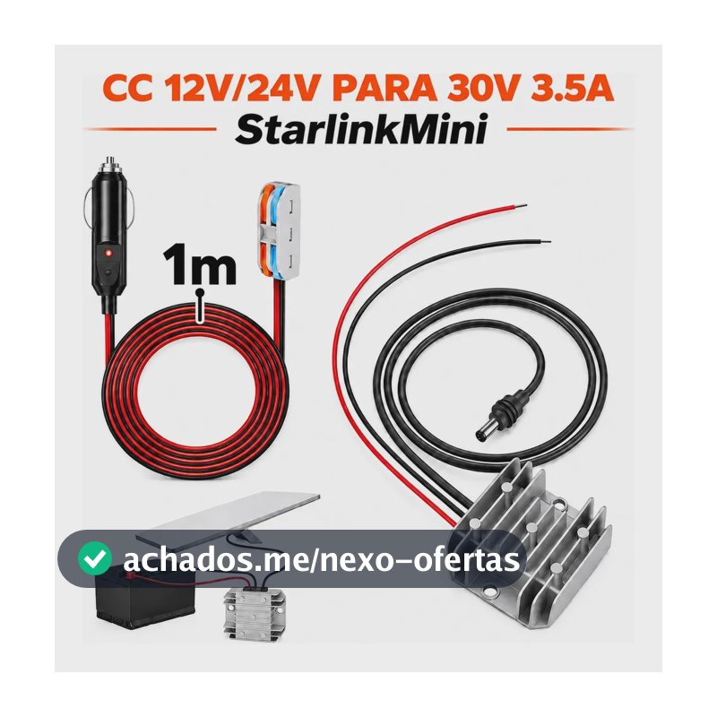 Conversor Fonte Starlink Mini 30v/3.5A Cabo Veicular Adaptador 12/24V Carro