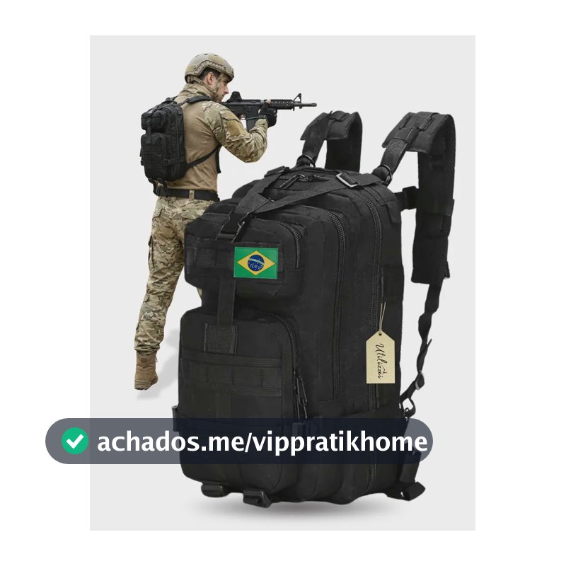 Mochila Militar Bolsa Tática Resistente 30 Litros Super Reforçada Impermeável Bandeira Brasil Brinde Utilizzei