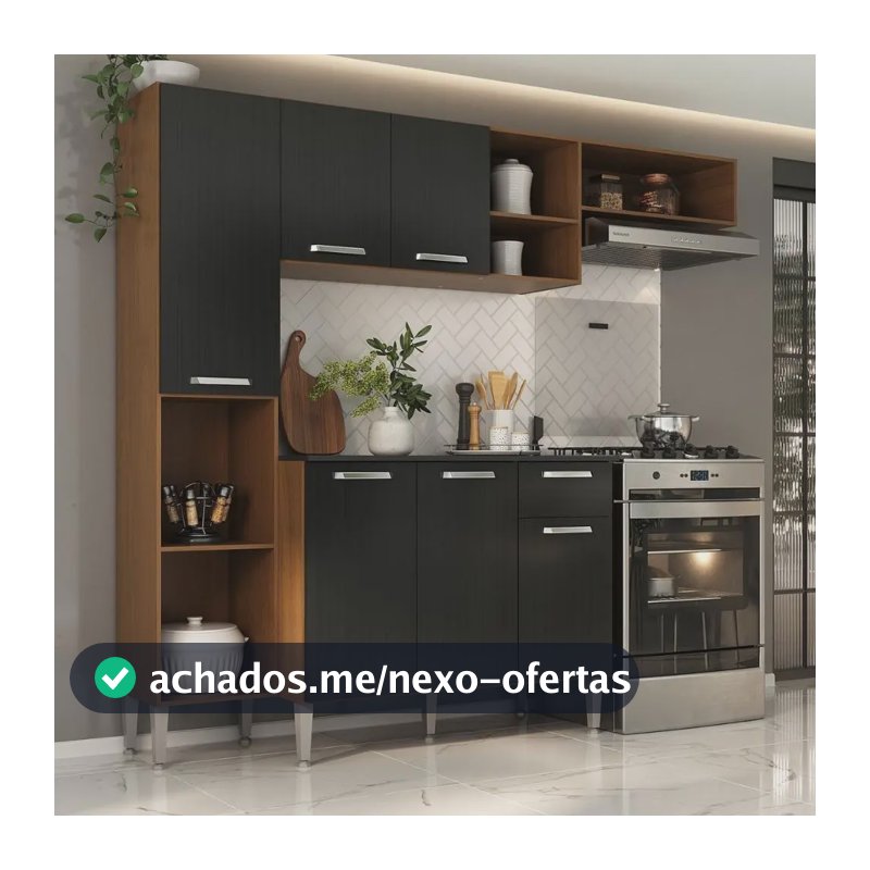 Armário De Cozinha Compacta Smart Multimóveis Mp2220 Cor Madeirado/Preto