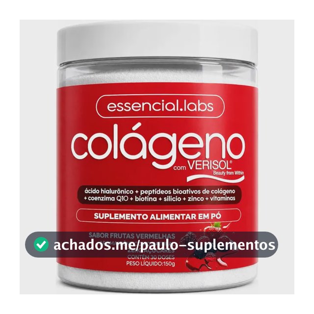 COLÁGENO VERISOL® - Fórmula Exclusiva com Ácido Hialurônico + Coenzima Q10 + Biotina + Silício + Zinco + Peptídeos Bioativos + Vitaminas - Sabor Frutas Vermelhas - 30 doses