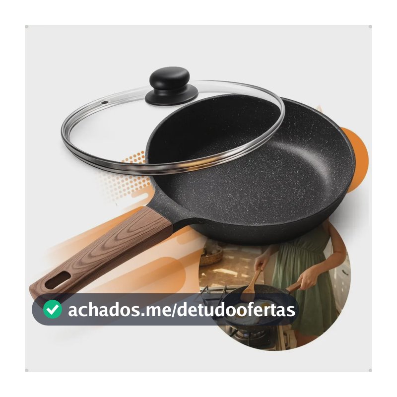Frigideira Cerâmica Com Tampa Antiaderente Grande 24cm Para Fogão A Gás Indução Cooktop Panela Frita Sem Óleo Não Gruda Profissional Moderna Mix