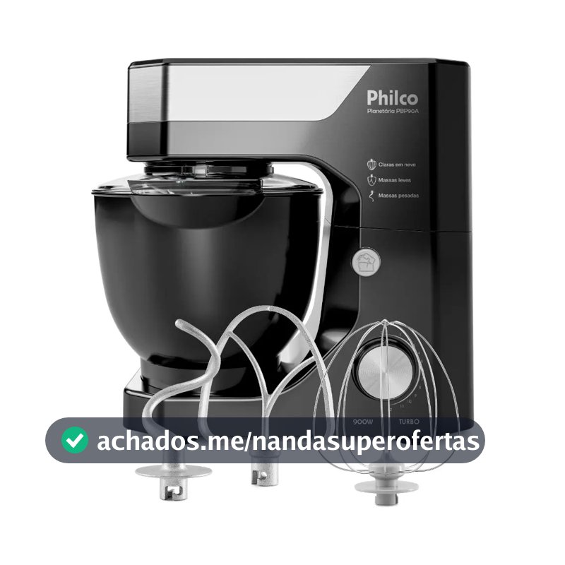 Batedeira Planetária Philco 900W 5L Preta 12 Velocidades Turbo PBP90A