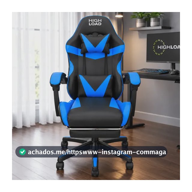Cadeira Gamer HighLoad Start 2.0 Ergonômica Reclinável Com Apoio Lombar e Para Os Pés Preta Com Azul