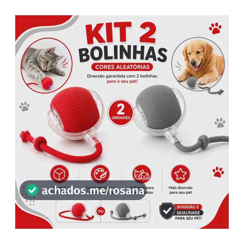 Kit 2 Bola Interativa Inteligente Recarregável para Cachorro Gato Pet Topline Brasil